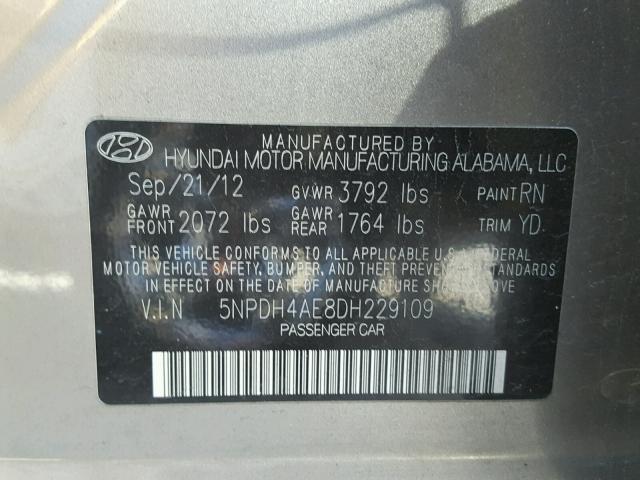 5NPDH4AE8DH229109 - 2013 HYUNDAI ELANTRA GL GOLD photo 10