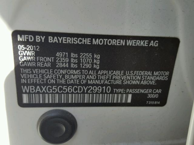 WBAXG5C56CDY29910 - 2012 BMW 528 I WHITE photo 10