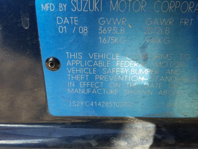 JS2YC414285102701 - 2008 SUZUKI SX4 BLUE photo 10