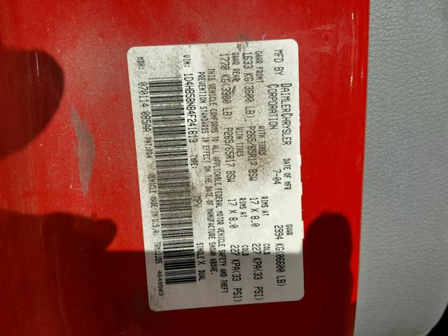 1D4HB58N84F241613 - 2004 DODGE DURANGO LI RED photo 10