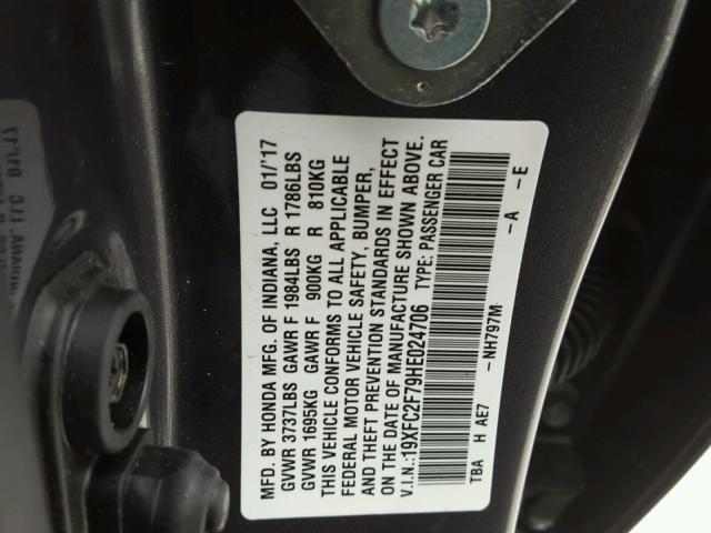 19XFC2F79HE024706 - 2017 HONDA CIVIC EX GRAY photo 10