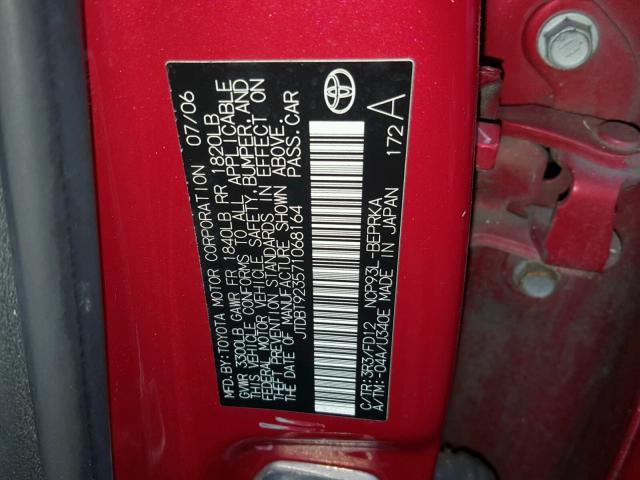 JTDBT923571068164 - 2007 TOYOTA YARIS RED photo 10