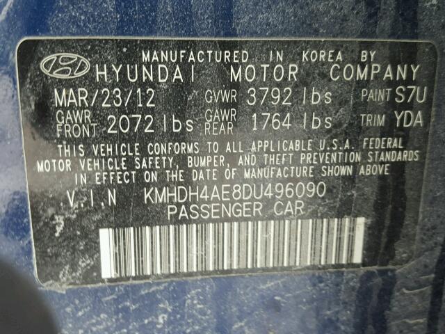 KMHDH4AE8DU496090 - 2013 HYUNDAI ELANTRA GL PURPLE photo 10