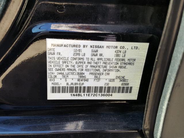 1N4BL11E72C136004 - 2002 NISSAN ALTIMA SE BLACK photo 10