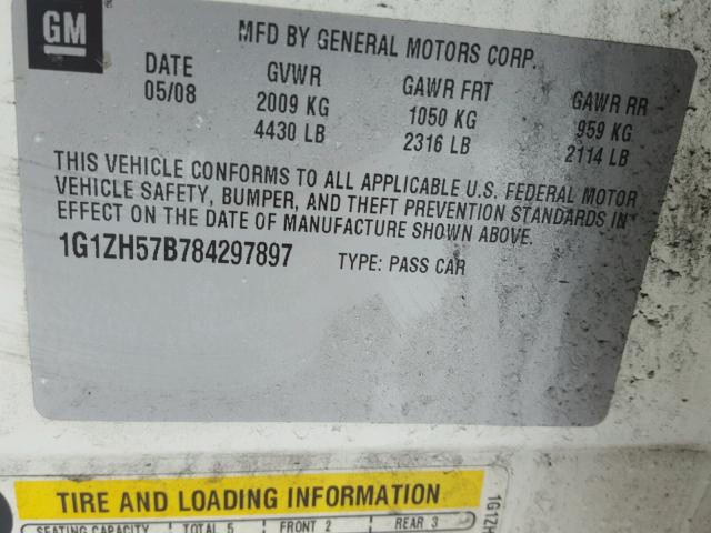 1G1ZH57B784297897 - 2008 CHEVROLET MALIBU 1LT 白色 照片 10