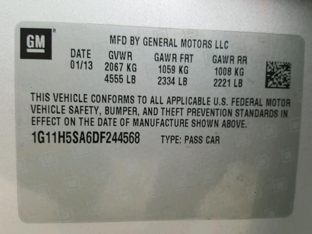 1G11H5SA6DF244568 - 2013 CHEVROLET MALIBU LTZ 银色 照片 10