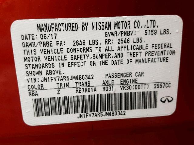 JN1FV7AR5JM480342 - 2018 INFINITI Q50 RED SP RED photo 10