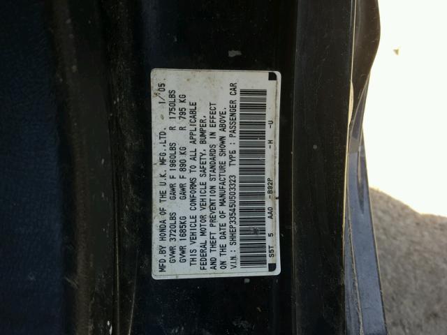 SHHEP33545U503323 - 2005 HONDA CIVIC SI BLACK photo 10