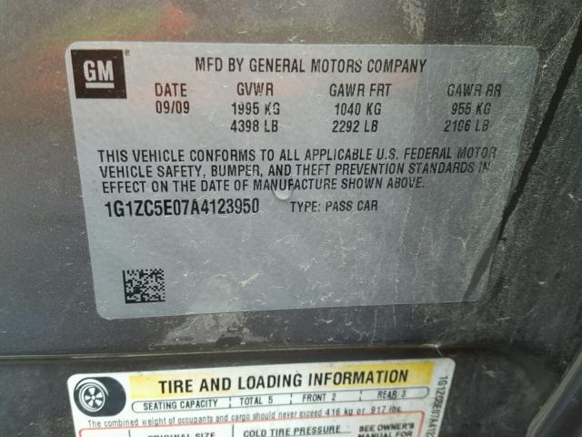 1G1ZC5E07A4123950 - 2010 CHEVROLET MALIBU 1LT 灰色 照片 10