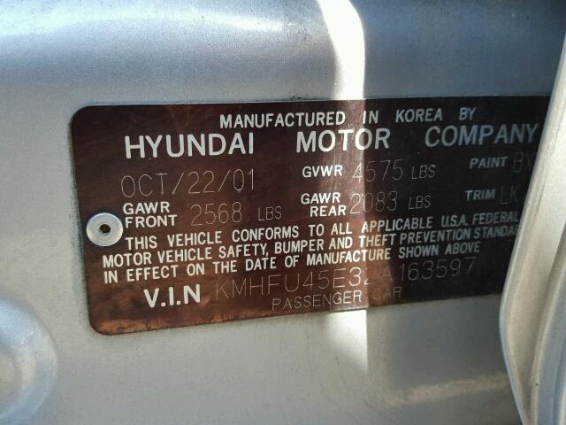 KMHFU45E32A163597 - 2002 HYUNDAI XG350 SILVER photo 10