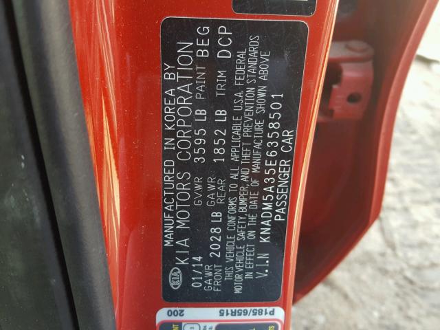 KNADM5A35E6358501 - 2014 KIA RIO LX Կարմիր լուսանկար 10