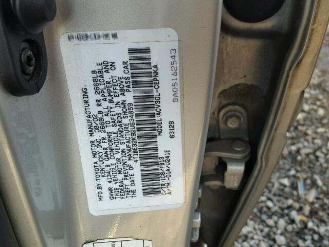 4T1BE32K92U634859 - 2002 TOYOTA CAMRY LE SILVER photo 10
