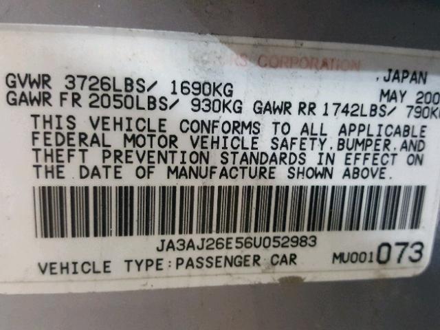 JA3AJ26E56U052983 - 2006 MITSUBISHI LANCER ES SILVER photo 10