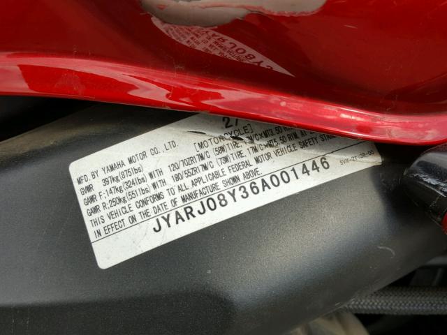 JYARJ08Y36A001446 - 2006 YAMAHA FZ6 SC RED photo 10