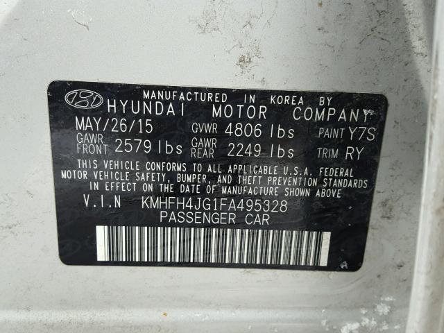 KMHFH4JG1FA495328 - 2015 HYUNDAI AZERA LIMI SILVER photo 10