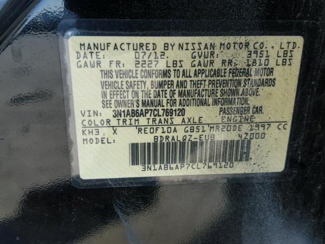 3N1AB6AP7CL769120 - 2012 NISSAN SENTRA 2.0 BLACK photo 10