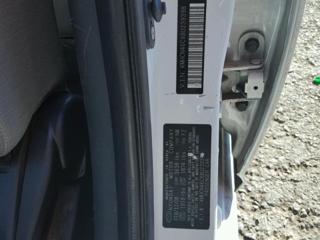 KMHCN46CX8U239398 - 2008 HYUNDAI ACCENT GLS WHITE photo 10