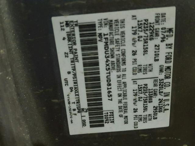 1FMDU34X5TUD81657 - 1996 FORD EXPLORER GRAY photo 10