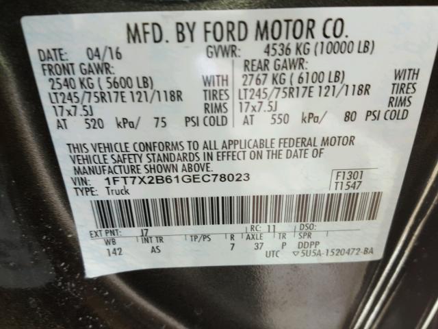 1FT7X2B61GEC78023 - 2016 FORD F250 SUPER GRAY photo 10