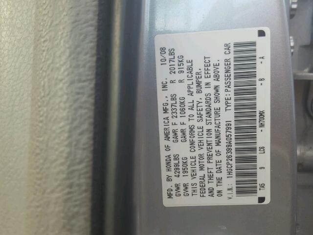 1HGCP26399A057991 - 2009 HONDA ACCORD LX SILVER photo 10