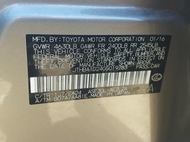 JTHBA1D24G5019783 - 2016 LEXUS IS 200T GRAY photo 10