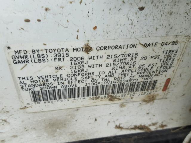 JT3GP10V1W7034979 - 1998 TOYOTA RAV4 WHITE photo 10