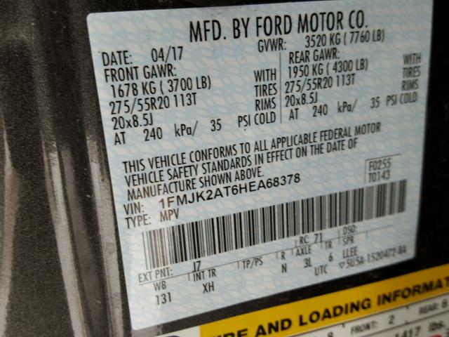 1FMJK2AT6HEA68378 - 2017 FORD EXPEDITION GRAY photo 10