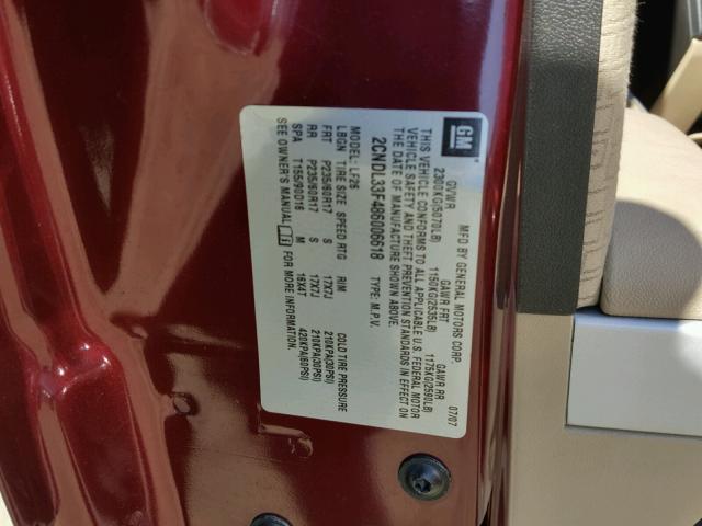 2CNDL33F486006618 - 2008 CHEVROLET EQUINOX LT MAROON photo 10