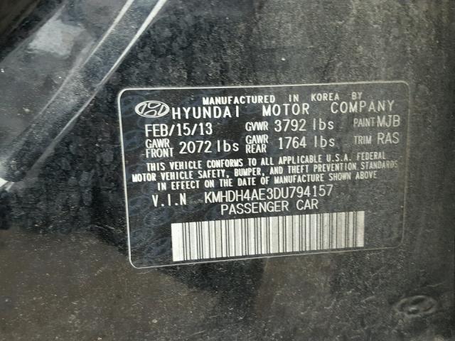 KMHDH4AE3DU794157 - 2013 HYUNDAI ELANTRA GL BLACK photo 10