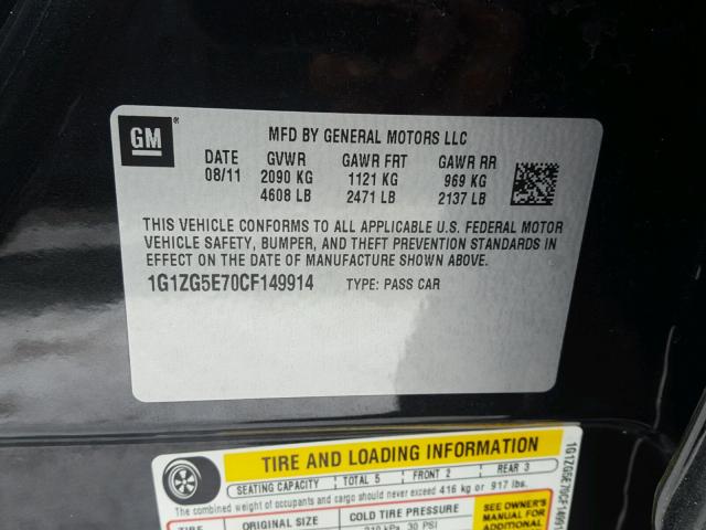 1G1ZG5E70CF149914 - 2012 CHEVROLET MALIBU LTZ 黑色 照片 10