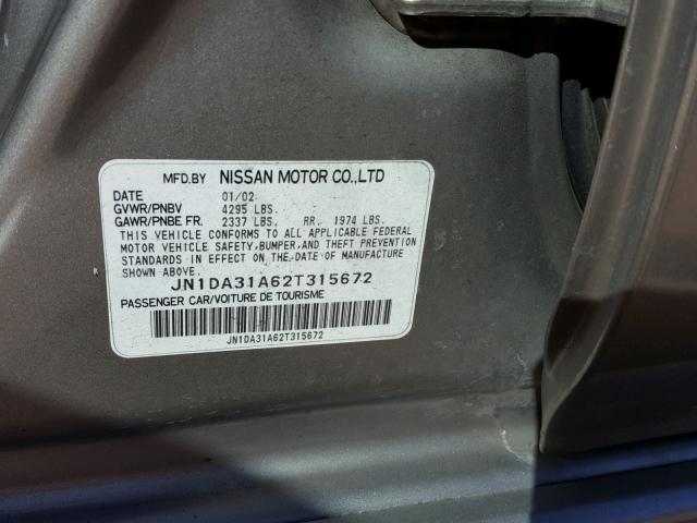 JN1DA31A62T315672 - 2002 NISSAN MAXIMA GLE GRAY photo 10