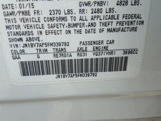 JN1BV7AP5FM339792 - 2015 INFINITI Q50 BASE Blanco foto 10