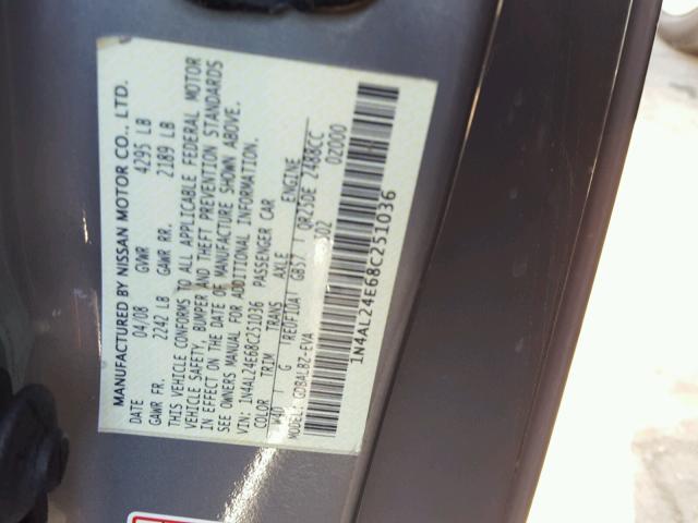 1N4AL24E68C251036 - 2008 NISSAN ALTIMA 2.5 GRAY photo 10