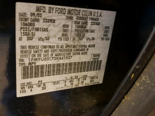 1FMYU03173KA61927 - 2003 FORD ESCAPE XLT GREEN photo 10