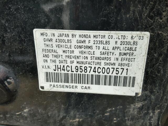 JH4CL95874C007571 - 2004 ACURA TSX BLACK photo 10