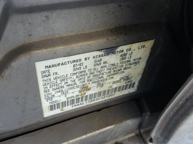 1N4AL11D93C321207 - 2003 NISSAN ALTIMA BAS TAN photo 10