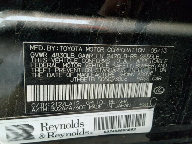 JTHBE1BL5D5023806 - 2013 LEXUS GS 350 BLACK photo 10