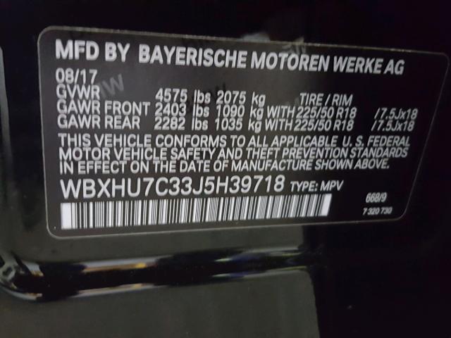 WBXHU7C33J5H39718 - 2018 BMW X1 SDRIVE2 BLACK photo 10