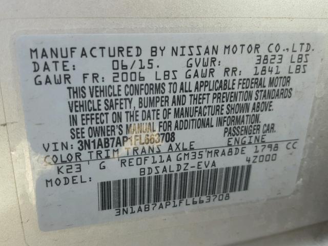 3N1AB7AP1FL663708 - 2015 NISSAN SENTRA S SILVER photo 10