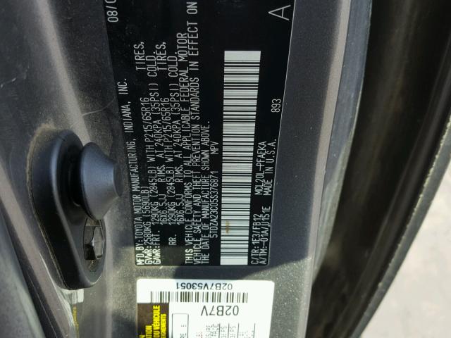 5TDZA23C05S376871 - 2005 TOYOTA SIENNA CE CHARCOAL photo 10