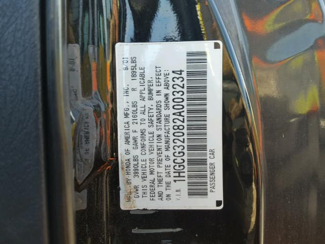 1HGCG32082A003234 - 2002 HONDA ACCORD SE BLACK photo 10