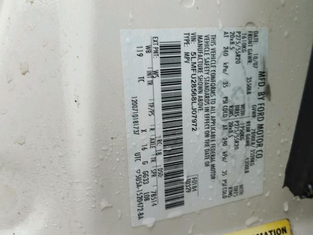 5LMFU28568LJ07972 - 2008 LINCOLN NAVIGATOR WHITE photo 10