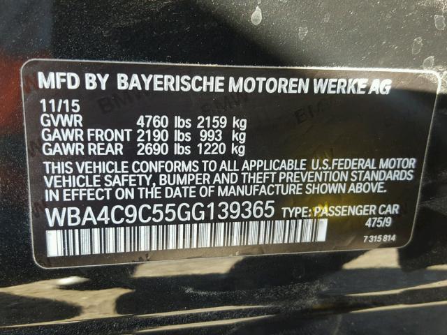 WBA4C9C55GG139365 - 2016 BMW 428 XI BLACK photo 10