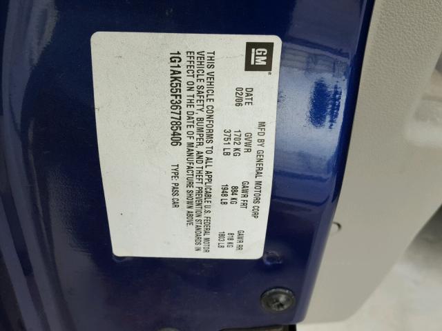 1G1AK55F367785406 - 2006 CHEVROLET COBALT LS BLUE photo 10