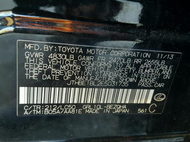 JTHBE1BL2E5031735 - 2014 LEXUS GS 350 BLACK photo 10