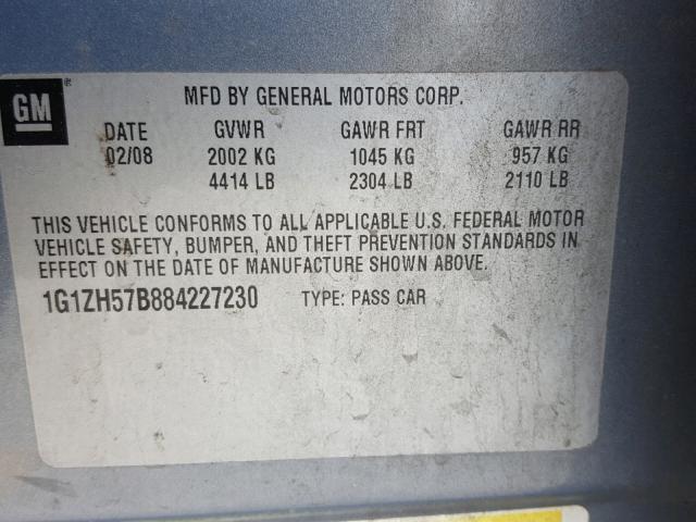 1G1ZH57B884227230 - 2008 CHEVROLET MALIBU 1LT 蓝色 照片 10