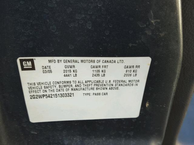 2G2WP542151303321 - 2005 PONTIAC GRAND PRIX GRAY photo 10