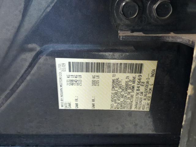 1N4AA51E79C843669 - 2009 NISSAN MAXIMA S GRAY photo 10