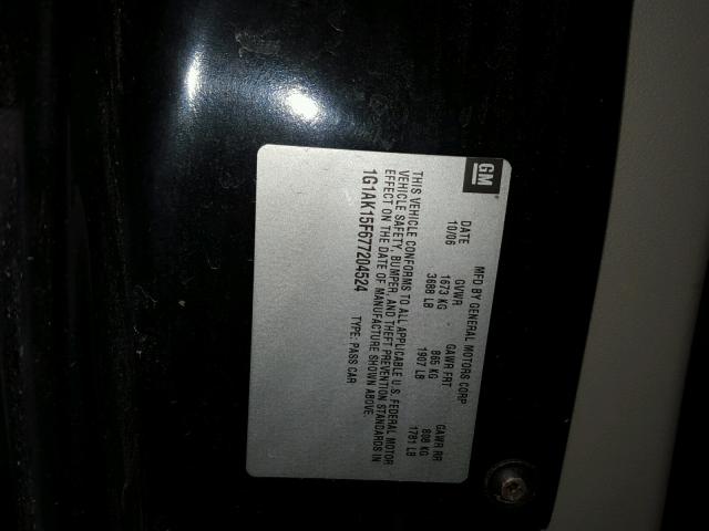 1G1AK15F677204524 - 2007 CHEVROLET COBALT LS BLACK photo 10