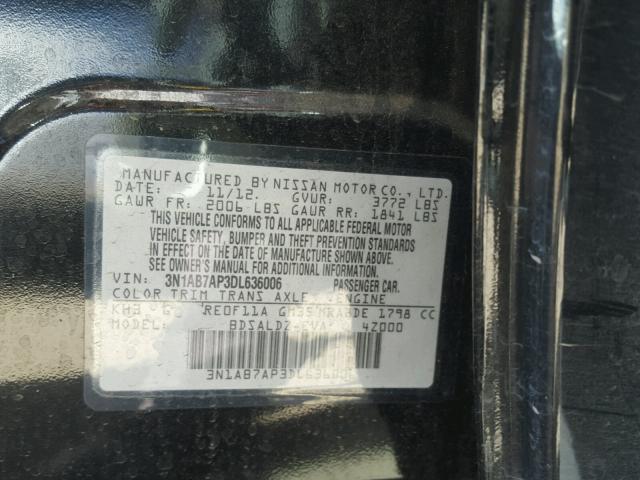 3N1AB7AP3DL636006 - 2013 NISSAN SENTRA S BLACK photo 10